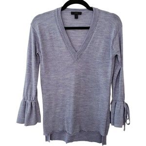 J. Crew 100% Merino Wool Sweater, V-Neck, Drawstring Bell Sleeves, Violet, XXS